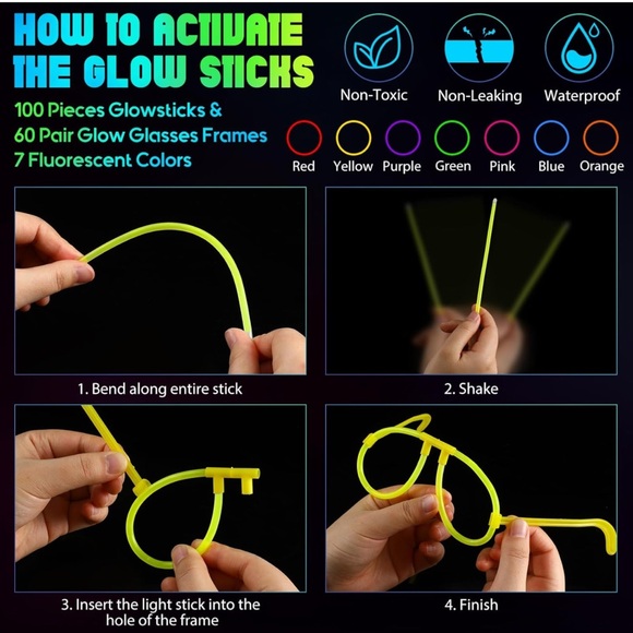 *NWT* 60pc Star & Heart Shaped Glow Glasses & Glow Sticks - Picture 4 of 6